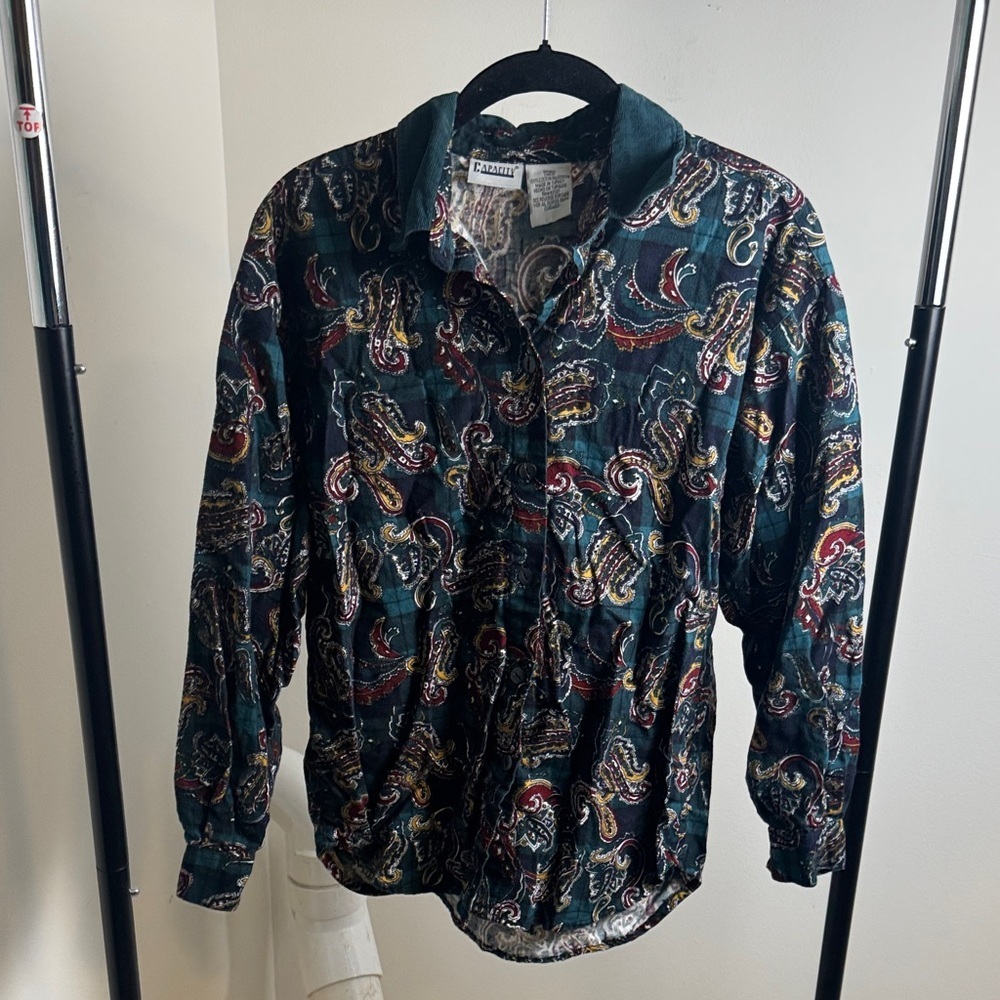 Women's Vintage Capacity Button Down Paisley Cotton Fall Shirt Size Small